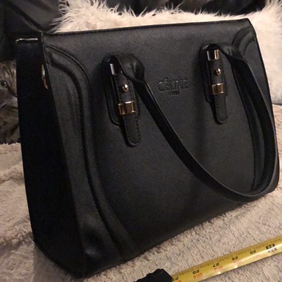 NWOT DESIGNER INSPIRED CELINE sturdy black satchel handbag - Picture 12 of 14